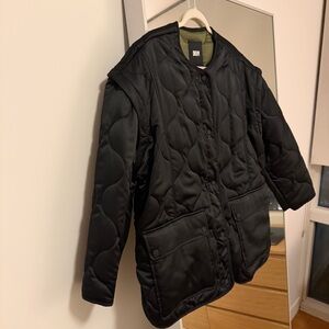 DKNY Black Satin Jacket with Olive Lining